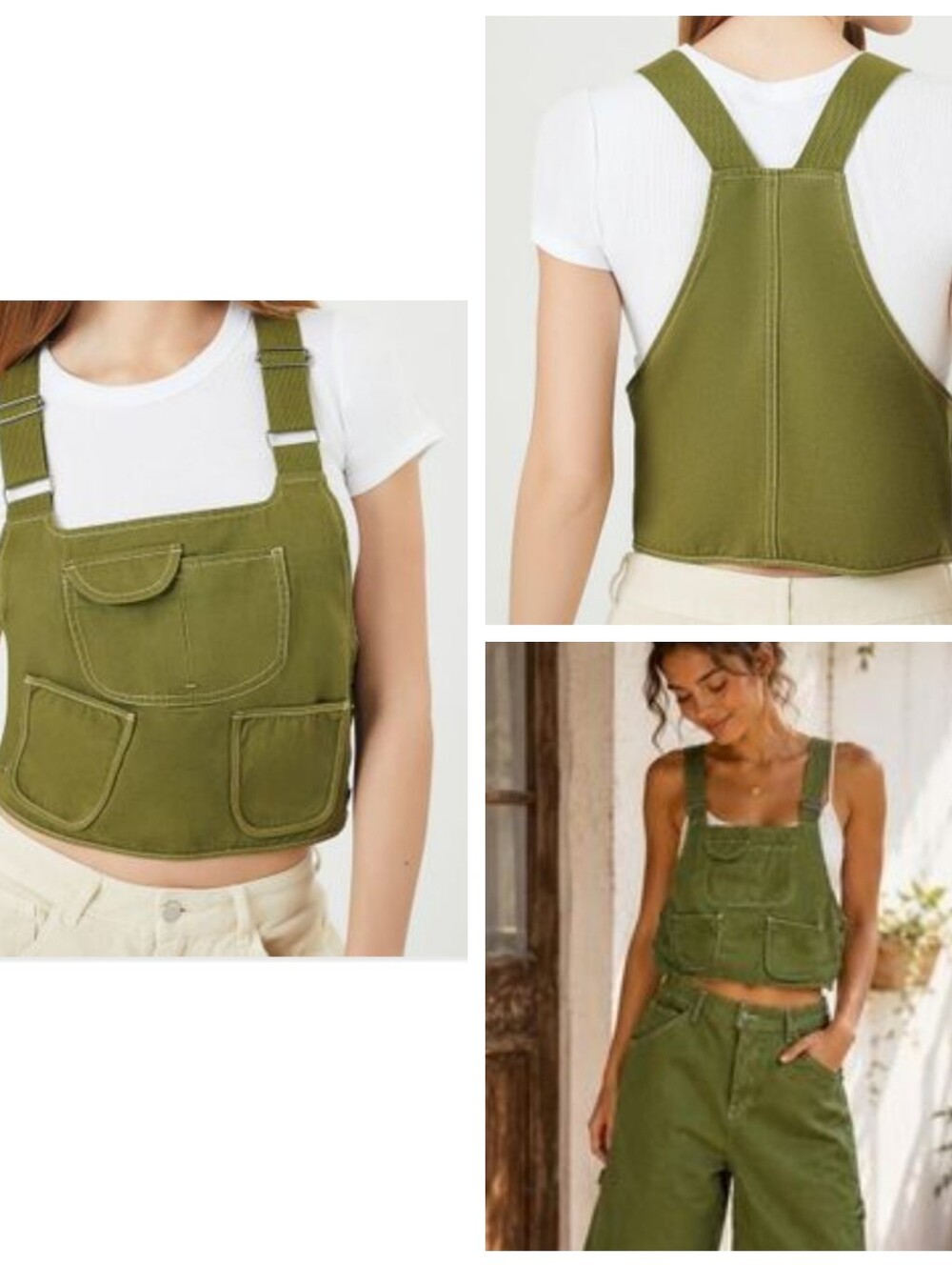 Forever 21 Olive Green Utility Pocket Crop Top Size L.